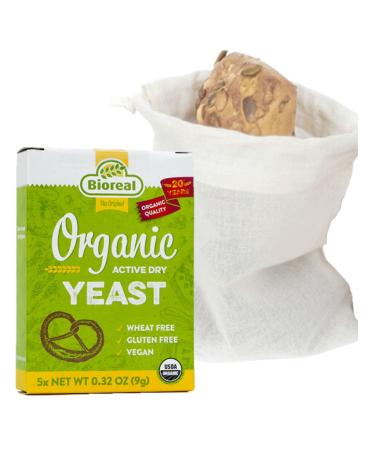 Active Dried Yeast and Linen Bread Bag Bundle Containing Organic Bioreal 5x9g Active Dried Yeast and A Bo Weevil 30 x 40cm Organic Linen Bread Bag
