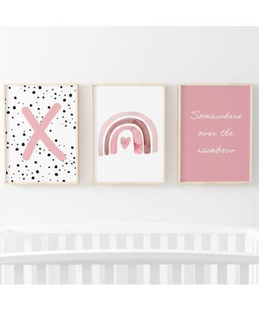 Pompom Prints Set of 3 Girls Bedroom Prints Rainbow Nursery Prints Scandi Boho Style Nursery Decor Playroom Prints Picture Frames not Included (5x7 Inch X) 5x7 Inch X