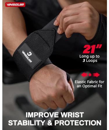 VINSGUIR Elastic Wrist Straps for Weightlifting | Breathable Wraps with Thumb Loop | Left/Right Tabs for Support | Wrist Brace for Men and Women (Pair, Black) - Buy Online on SooperMarket.com