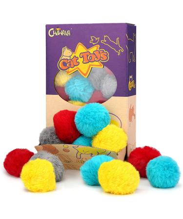 Chiwava 24PCS Catnip Furry Cat Toys Ball Soft Pom Pom Balls - Kitten Chase Quiet Play - Assorted Color - Buy Online on SooperMarket.com