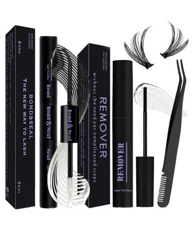 Qiveaory Lash Bond and Seal Kit 3Pcs DIY Lash Extension with Waterproof Lashe Cluster Glue 72h Hold and Seal Lash Remover Tweezers for Eyelash Extensions Beginners Self Use at Home
