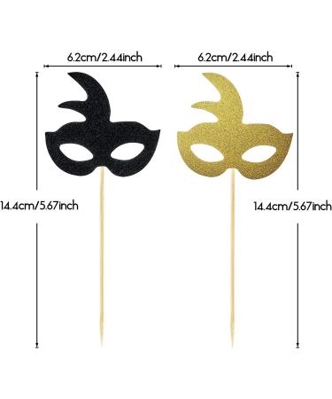 48 Pieces Masquerade Masks Cupcake Topper Glitter Mask Cake Topper Picks Dessert Cupcake Toppers for Masquerade Mardi Gras Party Baby Shower Birthday Party Decorations (Gold and Black) - Buy Online on SooperMarket.com