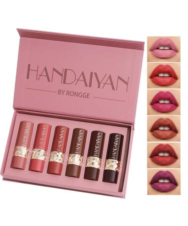 Matte Lipstick Set 6 Colors Velvet Smooth Long Lasting Smudge Proof Lipstick Waterproof Non-Stick Cup Nude Lip Makeup Set with Gift Box