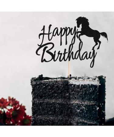 Arthsdite Horse Happy Birthday Cake Topper Horse Racing Theme Birthday Party Decoration for Boys Girls Men Women Kids Birthday Party Decoration Supplies-Black Glitter - Buy Online on SooperMarket.com