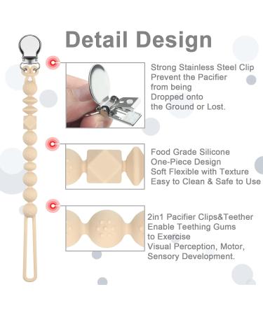 Silicone Dummy Clip Set for Teething Baby - Beige Oatmeal, Pastel Blue & Glacier Grey | Binky Holder for Boys and Girls - Flexible Soother Chain - Unisex Newborn Dummies - 1-Piece Design - Buy Online on SooperMarket.com