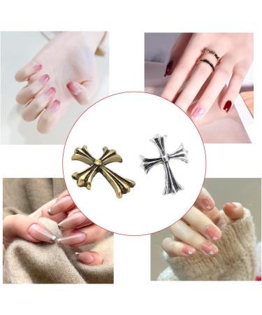 60PCS Cross Nail Art Charms Metal 3D Punk Ornaments for Manicure - DIY Nail Decoration Supplies in Bronze & Antique Silver - Buy Online on SooperMarket.com