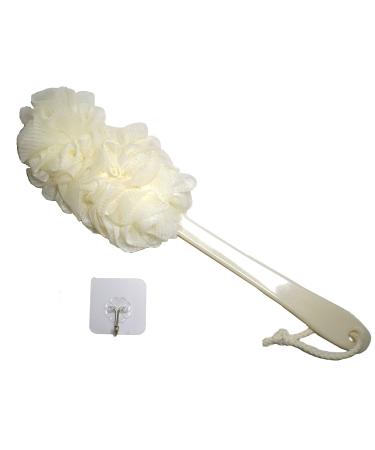 Mesh Soft Puff Body Soft Brush Long Handle Shower Bath Sponge Seniors Elderly Disabled Patients Pregnant Arthritis Sufferers Ladies Grandparents (White)