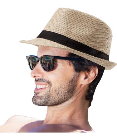 Beige Mens Straw Fedora Hat | Trilby Sun Panama Wool Hat | Size 7 1/4 (58cm) - Buy Online on SooperMarket.com