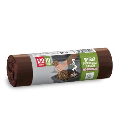 Anna Zaradna ST-AZ-017027 Waste separation sacks organic garbage bags tearproof 120l |10 pieces |Garbage sack garbage bag waste bags for the household waste office made of thick LDPE regranulate film Color: Brown 10 pieces (1 Pack) Bio
