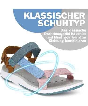 Women's Hiking Sandals - Summer Trekking Sport Water Shoes Adjustable Velcro Flat Peeptoe Multi-Way in Pink & Blue (39 EU) - Buy Online on SooperMarket.com