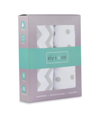 Ely's & Co. Patent Pending Waterproof Bassinet Sheet, No Need for Bassinet Mattress Pad Cover, 2 Pack Grey Chevron and Polka Dots, Unisex for Baby Boy and Baby Girl 32"X16"X3" Grey Bassinet