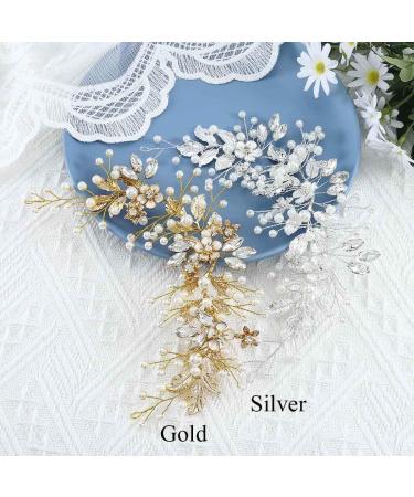 Handcess Bride Wedding Crystal Headband Silver Flower Pearl Headpiece Leaves Rhinestone Bridal Hair Accessories for Women and Girls (Silver) - Buy Online on SooperMarket.com