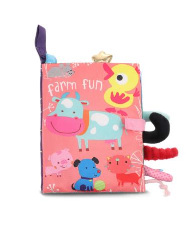 SOSPIRO Baby Cloth Books Quiet Book for Toddlers Soft Baby Books with 3D Animal Tails Safe Nontoxic Early Learning Babies First Books Gifts for 0-3 Year Old Toddlers(Farm)