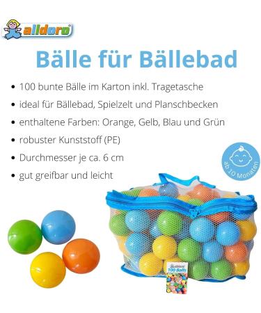 Alldoro 60382 100 Colorful Plastic Balls for Toddler Ball Pit - 6 cm Diameter with Mesh Carrying Bag - International Shipping Available - Buy Online on SooperMarket.com