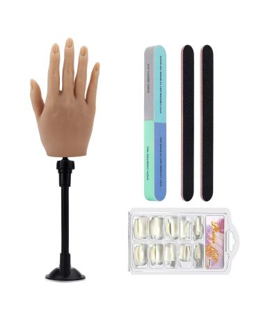 Silicone Practice Hand for Acrylic Nails, Mannequin Hands for Nails Practice with Bracket, Life Size Fake Hand for DIY Nails with 100pcs Nail Tips, 3pcs Nail Files