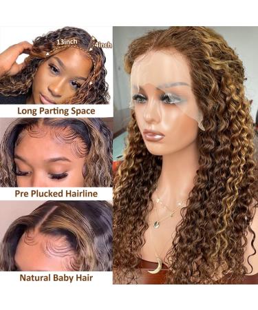 CYNOSURE 26 Curly Honey Blond Ombre Highlight Lace Front Human Hair Wig - Pre Plucked & Invisible - Women's 26 Inch - Buy Online on SooperMarket.com