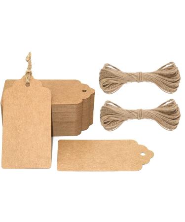 Kraft Paper Tags, 2'' x 4'' Paper Gift Tags with Twine for Arts and Crafts, Wedding Christmas Thanksgiving and Holiday-100PCS (Brown)