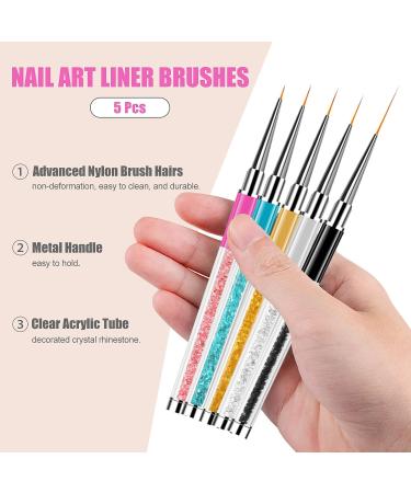 Sularpek 5 Pcs Nail Art Liner Brushes Set for Professional UV Gel Painting - Rhinestone Handle Design Brush Pen for Nail Art - Buy Online on SooperMarket.com