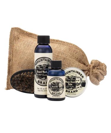 Mountaineer Brand - 100% Natural Complete Beard Care Kit -Beard Wash Beard Oil Beard Balm Beard Brush