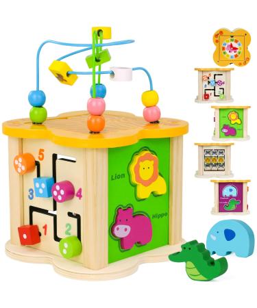 Jerryvon Motoric cube wooden toys from 1 year 6 in 1 motor toy children's toys from 1 year with labyrinth motor loop toy from 1 year girl boy for baby toys from 1 2 year