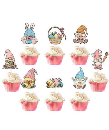 Easter Cake Decor Set 12Pieces Of Charm Rabbit Gnomes Easter Cupcake Toppers Cupcake Pick Festive Dessert Toppers Easter Party Decorations