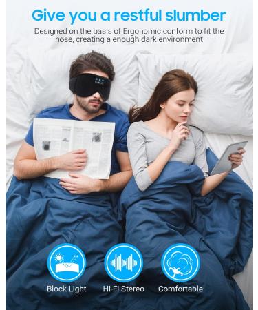 Sleep Mask with Bluetooth Earphones Sleep Headphones Bluetooth Blackout Wireless Eye Mask & Blindfold for Night's Sleep Travel Nap Office Cool Tech Gadgets for Women's Day Gift Headphones Bluetooth Wireless Ice Silk Lining - Black - Buy Online on SooperMarket.com