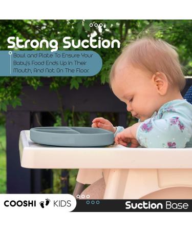 Cooshi Kids Baby Self Feeding Tableware Set - Suction Plate, Bowl, Sippy Cup, Bib, Placemat, Cutlery Set - 9 Piece Blue Set for Easy Weaning - Buy Online on SooperMarket.com