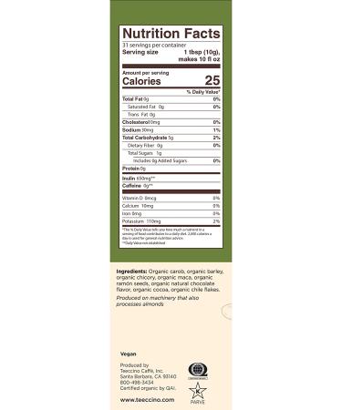 Teeccino Organic Dark Roast Maca Chocolate Herbal Coffee - Caffeine Free, 11 oz (312 g) - Buy Online on SooperMarket.com