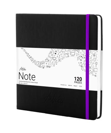 Articka Note Hardcover Sketchbook  Square Hardbound Sketch Journal  8 x 8 Inch Art Book  120 Pages with Elastic Closure  180GSM Ultra Smooth Paper  Ideal for Pencils, Graphite, Charcoal, Pen 8" x 8" Black