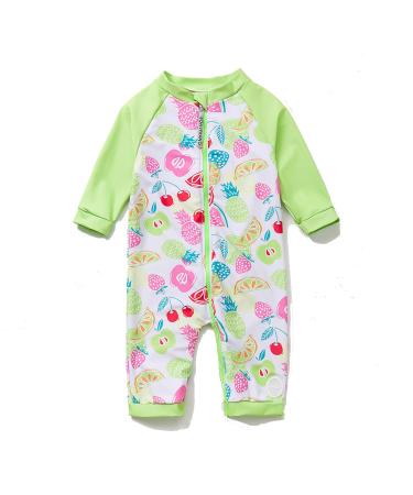 BONVERANO Baby Girls Swimsuit Toddler Bathing Suit Full-Length Zipper One Piece Swimwear with UPF 50+ Sun Protection Fruit 9-12 Months