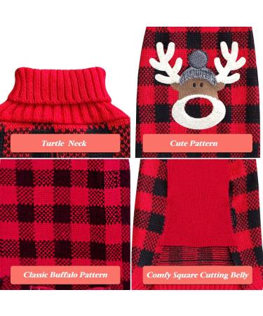KYEESE Christmas Dog Sweater - Reindeer Design with Leash Hole for Small to Medium Dogs - Red Buffalo Check Pet Apparel - Large Size (11-19lbs) - Buy Online on SooperMarket.com