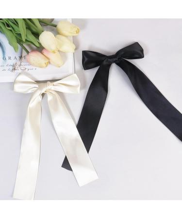 2 Pack Hair Bows for Girls and Women Large Bow Hair Clips Hair Barrette with Long Silky Satin Hair Accessories for Girls Black Beige - Buy Online on SooperMarket.com