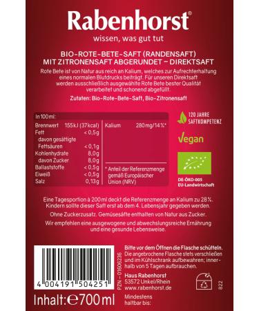 RABENHORST Organic Beetroot Juice Pack of 6 100% Pure Juice with Lemon | Premium Healthy Drink - Buy Online on SooperMarket.com