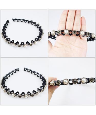 Faux Pearl and Rhinestone Headband Wavy Plastic Hairband Stretchy Beaded Hair Hoops for Women Girls Hair Styling Accessories - Buy Online on SooperMarket.com