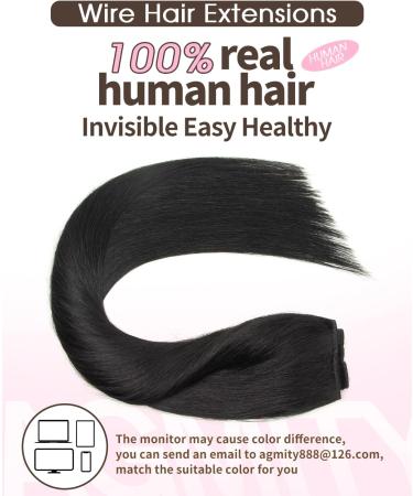 AGMITY Wire Hair Extensions Real Human Hair Jet Black 80g 16 Inch Straight invisible Removable Thick Fishing Line One Piece Clip in Extensions Human Hair(16 Inch #1 Jet Black) Wire-16 inch-80g #1 Jet Black - Buy Online on SooperMarket.com