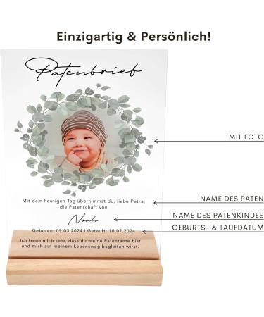 Personalized Godfather Sponsorship Certificate | Custom Acrylic Baptism Gift | 20x30 cm Eucalyptus Frame - Buy Online on SooperMarket.com