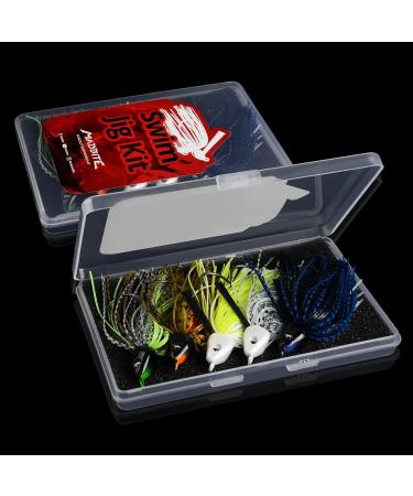 MadBite Swim Jig Fishing Lures 5 Pack - Heavy Brush Guard, Silicone Skirt, Needle Point Hooks - 3/8 oz and 1/2 oz Sizes - Multi-Color Kits - Clear & Muddy Water - Includes Storage Box - Buy Online on SooperMarket.com
