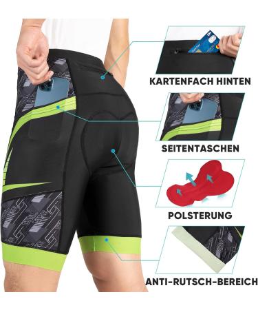 Cycorld Men's 4D Bike Pants with Seat Cushions - Breathable Elastic Quick-Drying Cycling Shorts in Green XL - Perfect for Comfort on Long Rides - Buy Online on SooperMarket.com