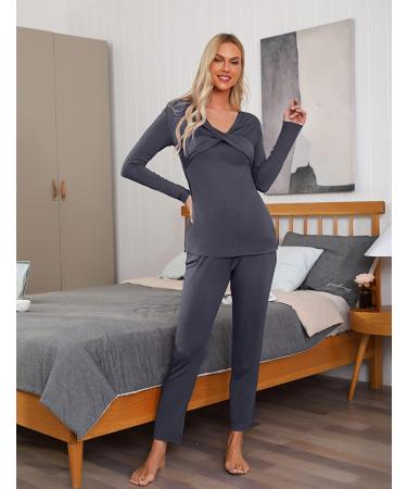 Irdcomps Women's Maternity Pyjamas Set - Cotton Nursing Nightwear PJ for Breastfeeding - Long Sleeve Sleepwear for Pregnancy - Dark Grey - Size L - Buy Online on SooperMarket.com