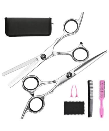 Hairdressing Scissors Hair Cutting Scissor Fcysy Professional Barber Hairdresser Scissors Set with Hair Dressing Scissors Thinning Scissor and Haircut Accessories for Cutting Hair for Women Men Silver