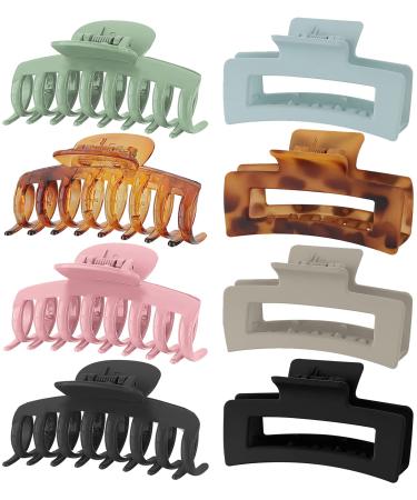 8 Colors Lolalet Hair Clips Claw Clips Hair Claw Clips, 2 Styles Nonslip Medium Large Jaw Clip for Women Girls, 4 Square Matte and 4 Bright Acrylic Hair Clamps for Thick Thin Fine Long Hair -Style A 1- Black/Pink/Light Gre