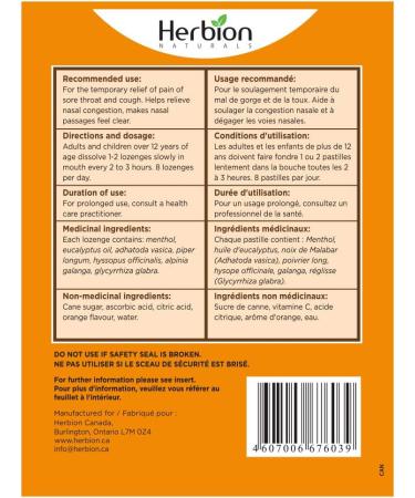 Herbion Naturals Cough Lozenges Orange Flavor | Cough Suppressant | Sore Throat Relief | Pack of 5 125 Counts - Buy Online on SooperMarket.com