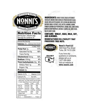 Nonni's Almond Dark Chocolate Biscotti - 25ct (2lb) with Real Almonds | Artisan Italian Cookies - Buy Online on SooperMarket.com