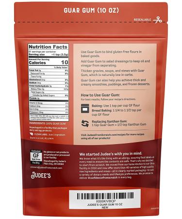 Judees Guar Gum Powder 10oz - Keto-Friendly, Gluten-Free, Nut-Free - 100% Pure Derived from Guar Beans - Low Carb Thickener - 3g Dietary Fiber - Pack of 1 - Buy Online on SooperMarket.com