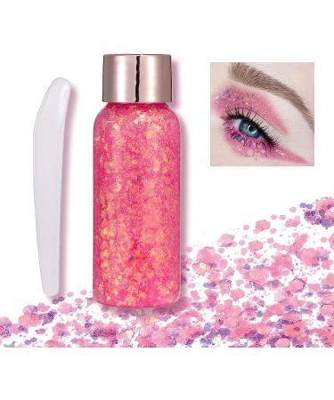 Body Glitter Gel Face Glitter Mermaid Chunky Glitter Hair Glitter Body Festival Glitter Eyeshadow Sequins Glitter for Face Body Eye Hair Nails Makeup Long Lasting Sparkling(Pink) 104#Pink