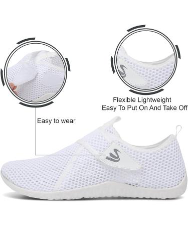 Spesoul Water Sports Shoes - Quick Dry Barefoot Aqua Shoes for Beach, Pool, Surf, Yoga - White Mesh, 8 Women/6.5 Men - Buy Online on SooperMarket.com