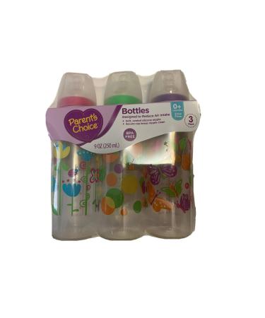 Parent's Choice Bottles 3-Pack 9oz Slow Flow For 0+ Months Assorted Colors Orange and Blue