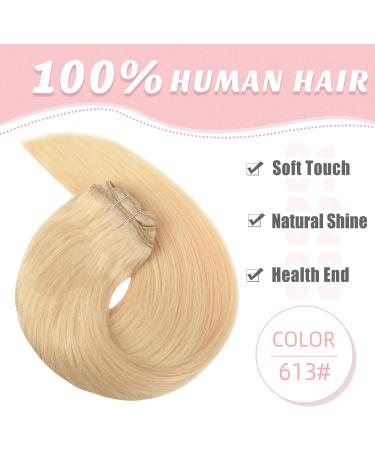 Vlasy Clip in Human Hair Extensions - 20 Inch 613# Light Golden Blonde - 7 Pieces Seamless Thick Weft Hair Extensions for Women - Buy Online on SooperMarket.com