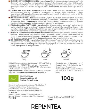 Red Berry Tea Loose Organic 100g (50 Cups) | Caffeine Free Fruit Loose Leaf Tea with Hibiscus Cherry Raspberry Strawberry REPLANTEA - Buy Online on SooperMarket.com