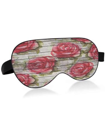 WELLDAY Sleep Mask Wooden Floral Rose Night Eye Shade Cover Soft Comfort Blindfold Blockout Light Adjustable Strap for Men Women